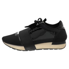 Balenciaga Black Patent Leather and Fabric Race Runner Low Top Sneakers Size 39