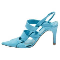 Bottega Veneta Blue Leather Slingback Pumps Size 37.5