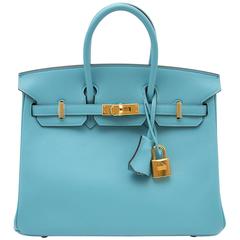 BRAND NEW Hermes Birkin 25 Swift Bleu Saint Cyr