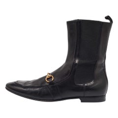 Gucci Black Leather and Elastic Horsebit Ankle Boots Size 41