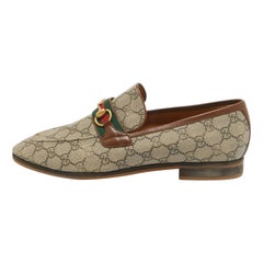 Gucci Brown GG Canvas Web Driver Loafers Size 45
