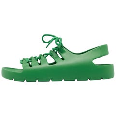Bottega Veneta Green Rubber Lace Up Flat Sandals Size 41
