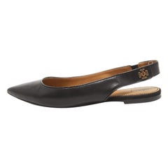 Tory Burch Black Leather Kira Slingback Flats Size 38.5
