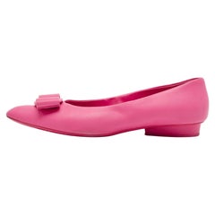 Salvatore Ferragamo Pink Leather Viva Bow Ballet Flats Size 40