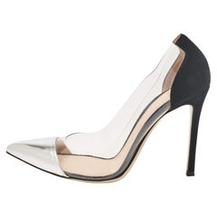 Gianvito Rossi Silver/Black Leather  Suede and PVC Plexi Pumps Size 36.5