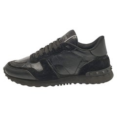 Valentino Black Leather and Suede Rockrunner Low Top Sneakers Size 36