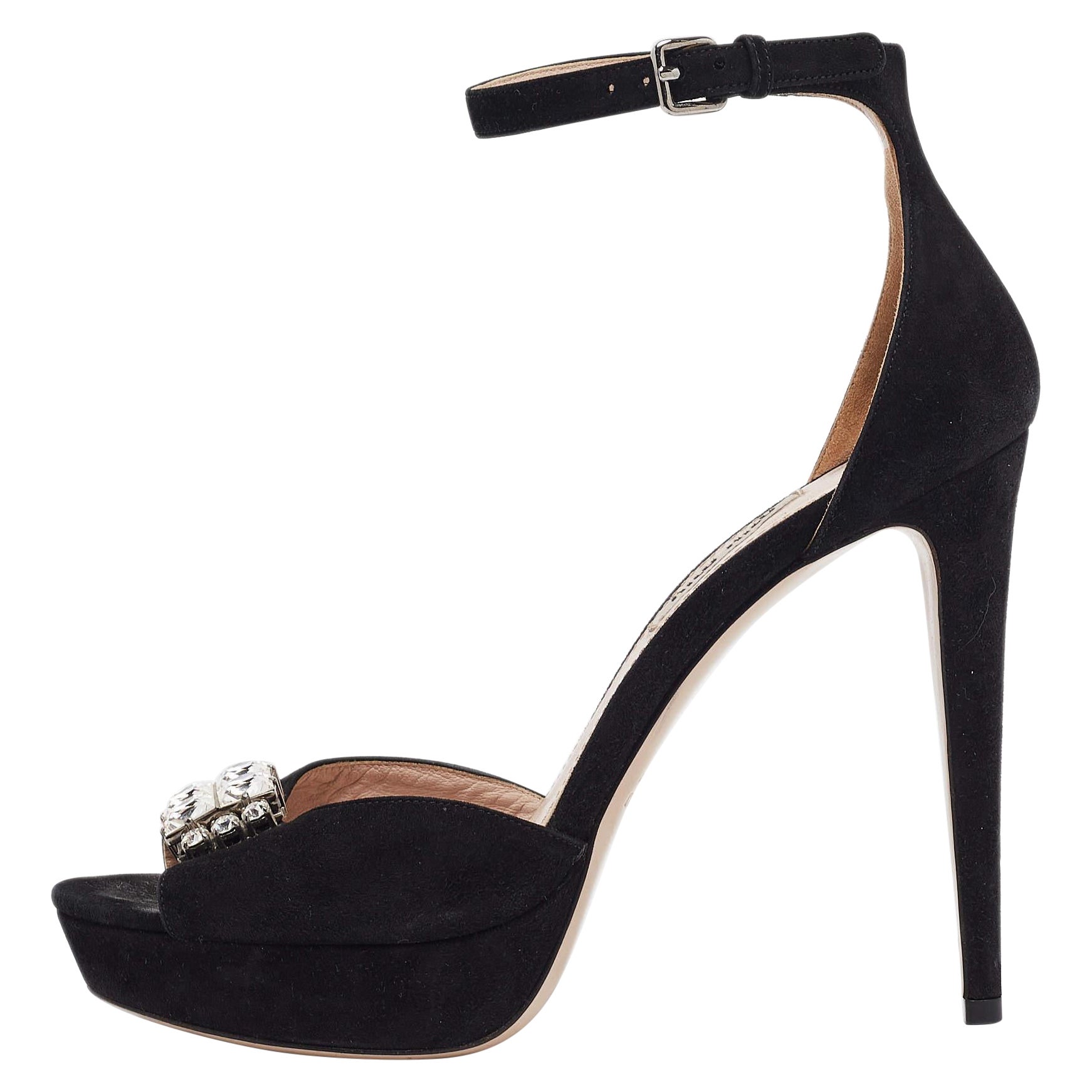 Miu Miu - Sandales en daim noir avec ornements en cristal - Taille 38