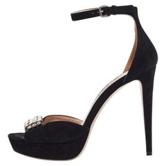 Miu Miu Black Suede Crystal Embellished Ankle Strap Sandals Size 38