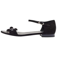 Chanel Black Suede Ankle Strap Flat Sandals Size 40