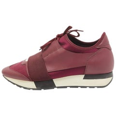 Balenciaga Burgundy Fabric and Leather Race Runner Lace Up Sneakers Size 39