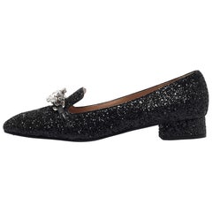 Miu Miu Black Glitter Crystal Embellished  Loafers Size 40