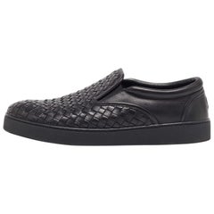 Bottega Veneta Black Intrecciato Leather Slip On Sneakers Size 42