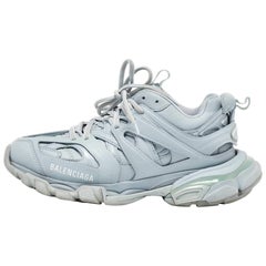 Balenciaga Pale Blue Faux Leather Track Lace Up Sneakers Size 37