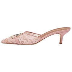 Malone Souliers - Mules in pelle e pizzo rosa misura 37,5