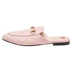 Gucci Pink Lace and Satin Princetown Mules Size 40
