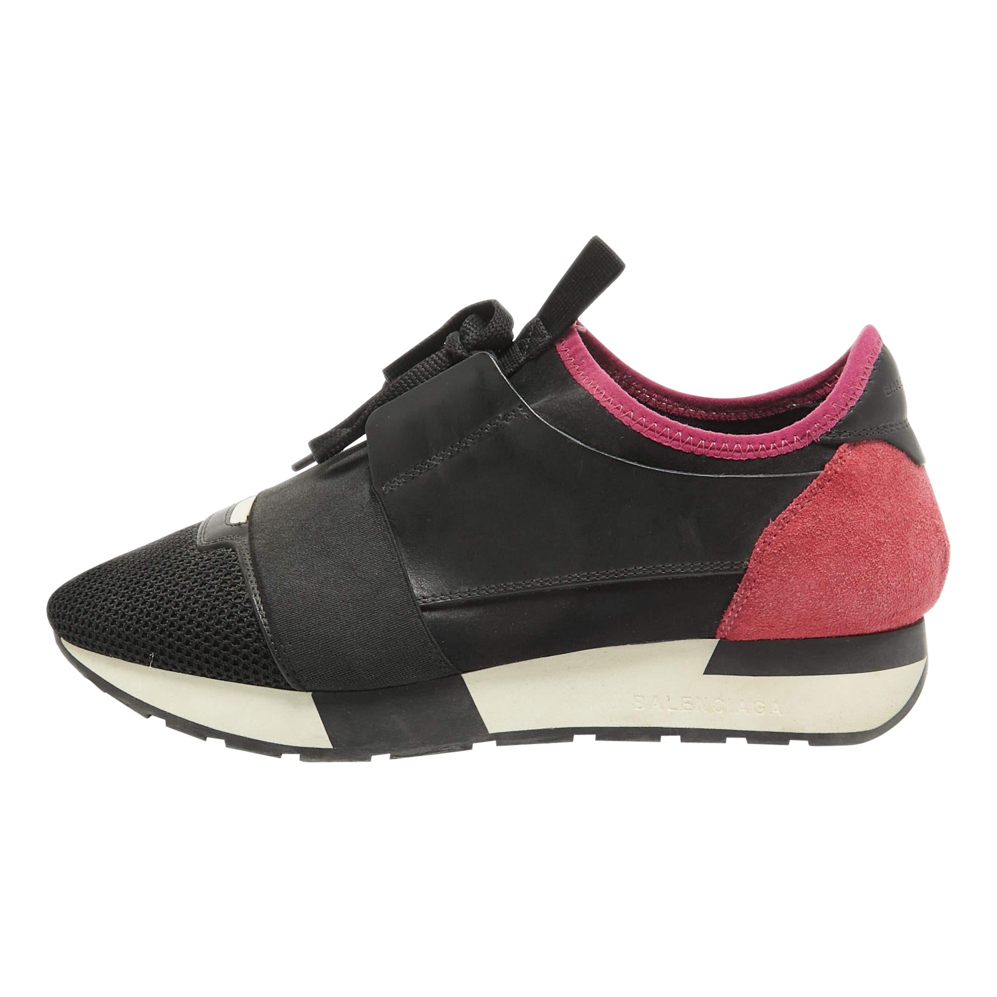 Baskets de course Balenciaga en cuir et maille noire à lacets, taille 39