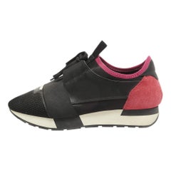 Balenciaga Black Leather and Mesh Race Runner Lace Up Sneakers Size 39