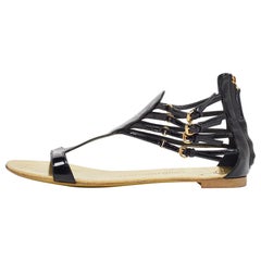 Giuseppe Zanotti Black Patent Leather Ankle Strap Flat Sandals Size 40
