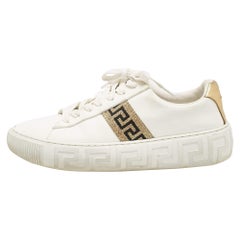 Versace White/Gold Leather Greca Low Top Sneakers Size 40