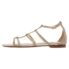Jimmy Choo Gold Glitter Strappy Flat Sandals Size 38