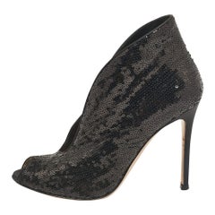 Gianvito Rossi Black Sequins Vamp Booties Size 37