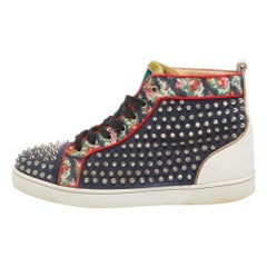 Christian Louboutin Canvas Leather Louis Spikes High Top Sneakers Size 44