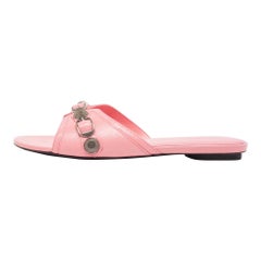 Balenciaga Pink Leather Le Cagole Flat Slides Size 38