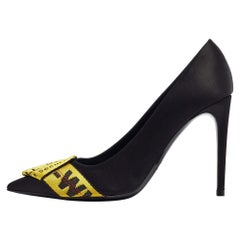 Off-White Black/Yellow Satin and Logo Canvas Commercial Bow Pumps Size 40