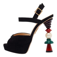 Charlotte Olympia Black Suede Ankle Strap Sandals Size 35