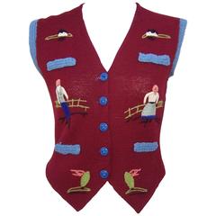 Charming C.1970 Hand Made Folk Art Sweater Vest 2