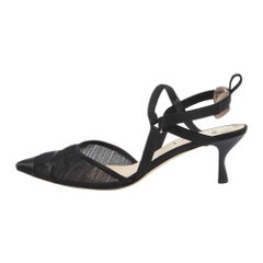 Fendi Black Tulle And Satin Colibri Lite Slingback Sandals Size 39