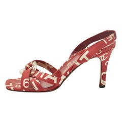 Chanel Red/White Canvas Ankle Strap Sandals Size 38