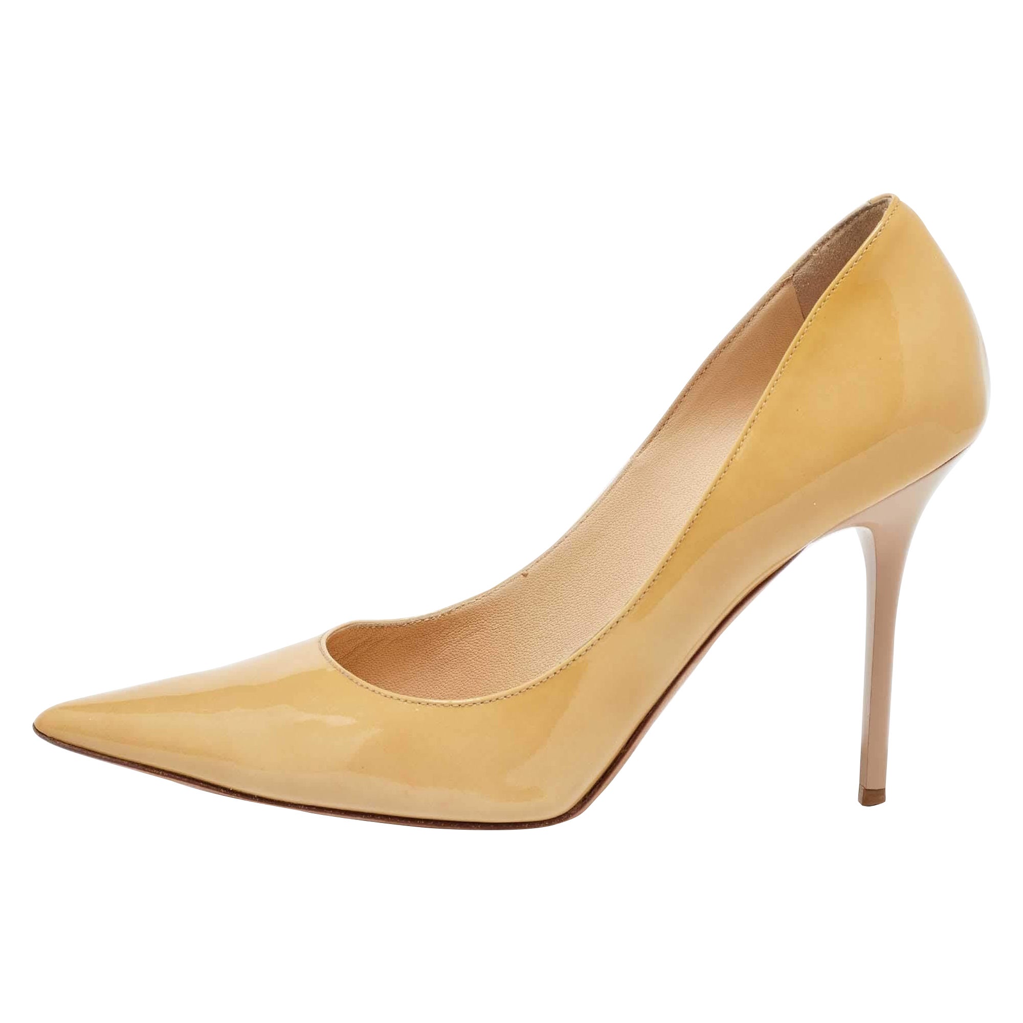 Jimmy Choo Beige Patent Leather Romy Pumps Size 37.5 For Sale