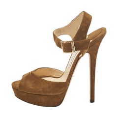 Jimmy Choo Olive Green Suede Platform Ankle Strap Sandals Size 39.5