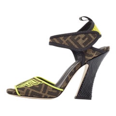 Fendi Brown Zucca Canvas FF Embroidered Ankle Strap Sandals Size 41