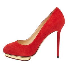 Charlotte Olympia Red Suede Dolly Platform Pumps 40.5