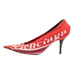 Balenciaga Red/Black Logo Fabric and Leather Knife Pumps Size 40