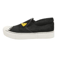Fendi Black Calf Hair Monster Eyes Slip On Sneakers 37