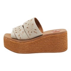 Chloe Grey Denim Woody Wedge Espadrilles Size 38