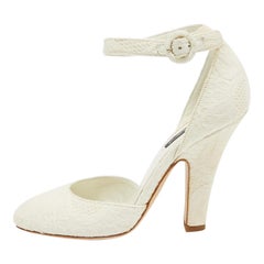 Dolce & Gabbana White Canvas Mary Jane Pumps Size 38