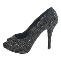 Dolce & Gabbana Black Suede Crystal Embellished Peep Toe Pumps Size 39
