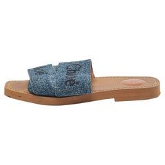 Chloé Blue Denim Woody Flat Sandals Size 36