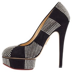 Charlotte Olympia Black Suede Dolly Platform Pumps Size 37.5