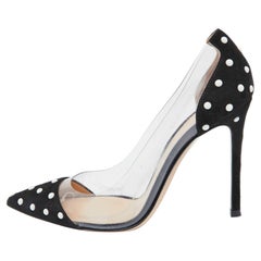 Used Gianvito Rossi Black Studded Suede and PVC Plexi Pumps Size 36