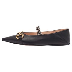 Gucci Black Leather Deva Horesebit Chain Link Ballet Flats Size 40