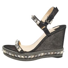 Christian Louboutin Black Suede Pyraclou Wedge Sandals Size 38