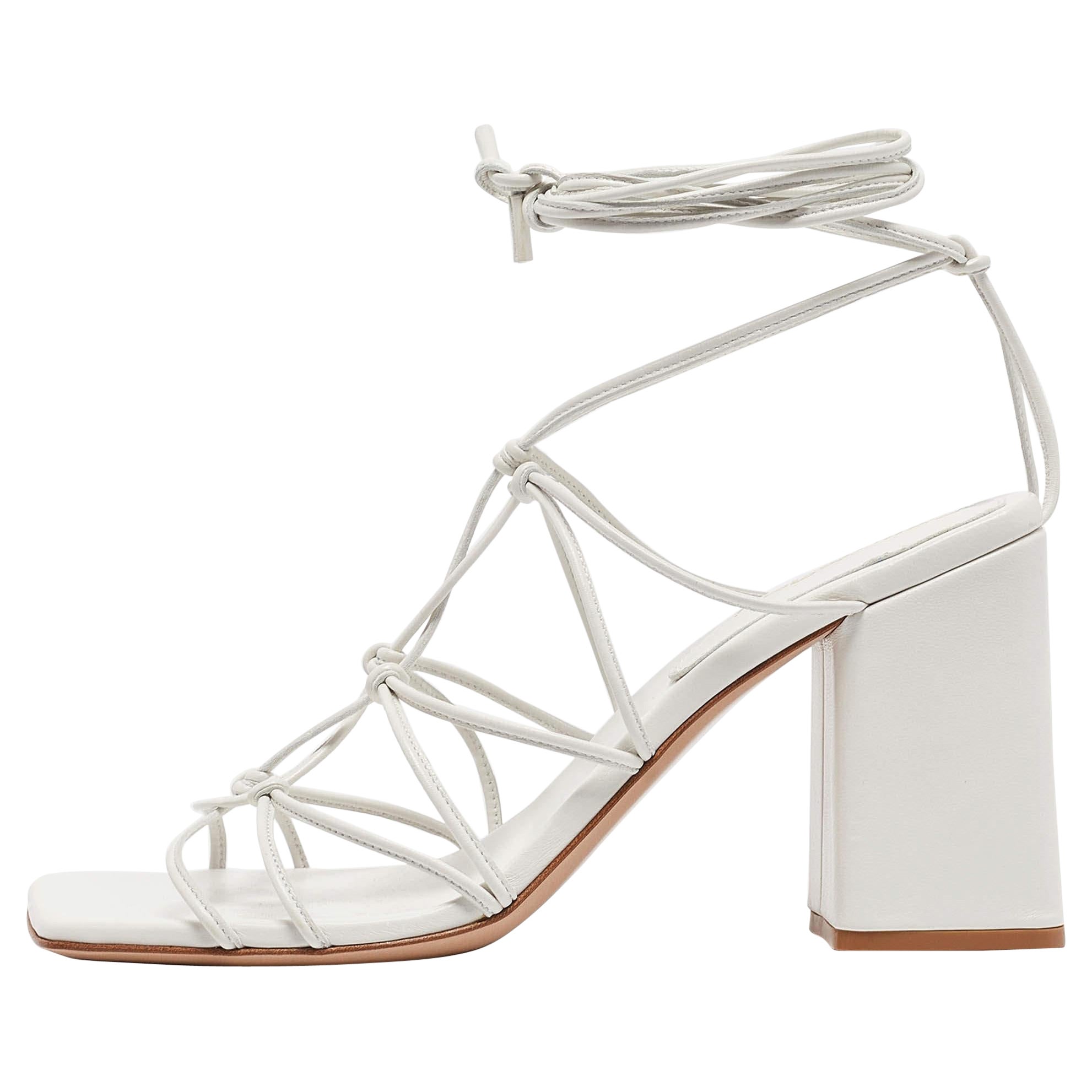 Gianvito Rossi White Leather Minas Ankle Tie Sandals Size 40.5 For Sale