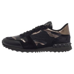 Zapatillas con cordones Valentino Rockrunner de ante y cuero negro/metálico talla 43