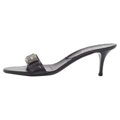 Dior Black Leather Logo Metal Slide Sandals Size 41