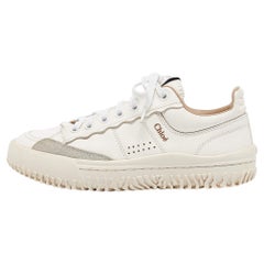 Chloe White/Grey Leather and Suede Lace Up Sneakers Size 37